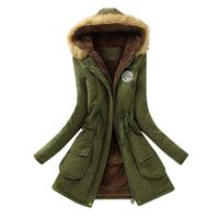 Seaintheson Womens Long Sleeve Faux Fur Collar Hooded Jacket Slim Zip Up Winter Warm Sweatshirt Outwear Coats Army Green