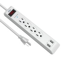 KMC 4-Outlet Surge Protector Power Strip, Overload Protection, 2-Foot Cord with 2.4A 2-Port USB Ports, ETL Listed