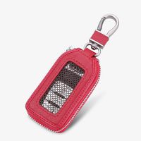 Car Keychain Cover Premium Leather Key Chain Coin Holder Keyring Hook Wallet Zipper Case Remote Smart Key Fob Alarm Security (Red)