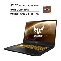 ASUS TUF 17.3-Inch FHD 1080P Gaming Laptop, 4-Core AMD Ryzen 7 3750H up to 4.0 GHz, NVIDIA GTX 1650 4GB, 8GB DDR4 RAM, 256GB SSD (Boot) + 1TB HDD, HDMI, WiFi, Bluetooth, Backlit KB, Windows 10