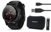 Garmin Fenix 5S Plus+ (Black) Sapphire GPS Watch Bundle | +Screen Protectors, PlayBetter Portable Charger & Protective Case | TOPO Maps, Garmin Pay, Spotify + Music