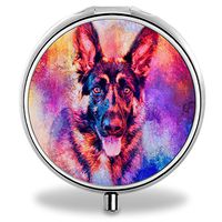 Compact 3 Compartment Medicine Case, IMLONE Customized German Shepherd Dog Painting Pill Organizer Metal Pill Box Pill Container for Purse, Travelling and Daily Needs