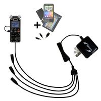 Quad 4-port wall charger with included tip for the Olympus LS-14 / LS-12 (External Power Supply) a compact design with flip out prongs - Uses TipExchange Technology to charge up to four devices simultaneously
