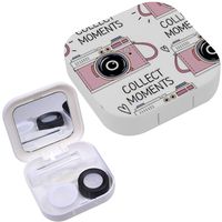 Portable Contact Lens Case Box Travel Kit Mirror + Bottle + Tweezers Container Holder [ Retro Cameras ]