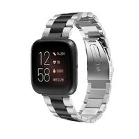 Shangpule Compatible with Fitbit Versa 2 Bands for Women Men, Stainless Steel Metal Replacement Strap Wristband Accessories for Versa 2/Versa/Versa Lite Smart Watch Large Small (Silver + Black)