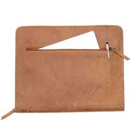The Leather Warehouse Zippered Leather Business Portfolio / Padfolio Folder With 11 Inch Tablet / Phone / Business Card Holder Men / Women - Brown