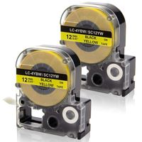 Absonic LK-4YBW LC-4YBW9 SC12YW Labeling Tape Cartridge Compatible for Epson LabelWorks LW-300 LW-400 LW-500 LW-600P LW-700 LW-900 LW-1000P Label Maker, Black on Yellow, 1/2" x 26', 12mm x 8m, 2-Pack