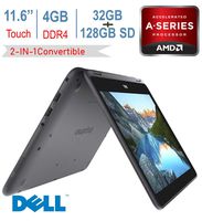 Dell Inspiron 3185 11.6-inch Touchscreen 2-in-1 Convertible Laptop PC, 7th Gen AMD A6-9220e up to 2.4GHz, 4GB DDR4 SDRAM, 32GB eMMC + 128GB SD, HDMI, Bluetooth, WiFi, Webcam, MaxxAudio, Windows 10