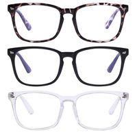 Blue Light Blocking Glasses Square Nerd Eyeglasses Frame Anti Blue Ray Computer Glasses Non Prescription (3PCS Leopard/Matt Black/Transparent)