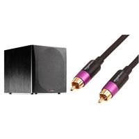 Polk Audio PSW505 12-Inch Powered Subwoofer (Single, Black) & AmazonBasics Subwoofer Cable - 15 Feet