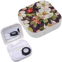 Portable Contact Lens Case Box Travel Kit Mirror + Bottle + Tweezers Container Holder [ Vintage Beautiful Floral ]