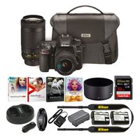 Nikon D7500 DSLR Camera with 18-55mm and 70-300 VR Lenses Kit with 32GB Pro Card and Battery Bundle