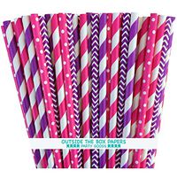 Outside the Box Papers Pink and Purple Chevron and Stripe Paper Straws 7.75 Inches 100 Pack Purple, Pink