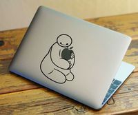 Baymax Big Hero 6 Die-cut Vinyl Decal Sticker compatible for Macbook laptop decal (Black, Mac with reflective apple)