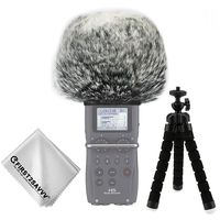 First2savvv Outdoor Portable Digital Recorders Furry Microphone Mic Windscreen Wind Muff for Zoom H5 + mini tripod + Suede cleaning cloth TM-DM-H5-D01TZ3