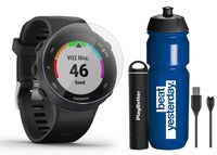 Garmin Forerunner 45 (Black) Running GPS Watch Runner Bundle | +Garmin Water Bottle, HD Screen Protectors & PlayBetter Portable Charger | Garmin Coach, Heart Rate, Body Battery, Smart Notifications