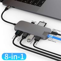 HyperDrive USB Type C Hub Dongle, 8in1 USB-C Multiport Adapter for MacBook, Ultrabook, PC, C-USB Device, Aluminum USB-C Hub w Gigabit Ethernet, PD Charging, Micro n SD Reader, HDMI, Mini DP, 2xUSB3.1