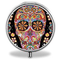 IMLONE Pill Organizer, Customized Sugar Skull Pill Boxes with 3 Components for Purse