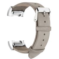 iGK Leather Replacement Bands Compatible for Fitbit Charge 2, Genuine Leather Wristbands Matte Grey with Metal Connectors