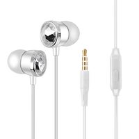 YOOKIE Earphones with Microphone in-Ear Crystal Noise Cancelling Headphones Earbuds for iPhone Samsung Smartphones Tablets Laptops Durable Cable Powerful Heavy Deep Bass (Silver)