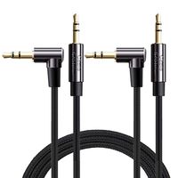 Audio Cable,CableCreation [2-Pack 6FT] 3.5mm Right Angle Male to Male Auxiliary Stereo HiFi Cable with Silver-Plating Copper Core Compatible with Car, iPhones,Tablets,24K Gold Plated, Black