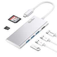 USB C Hub QacQoc 6-in-1 Type C Hub with 4K USB C to HDMI, SD Card Reader, 3 USB 3.0 Ports for MacBook Pro and Type C Windows Laptops（Silver）