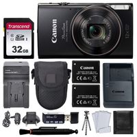 Canon PowerShot ELPH 360 HS Digital Camera (Black) + Black Point & Shoot Case + AC/DC Travel Charger & Replacement Battery + Transcend 32GB UHS-I U1 SD Memory Card + Top Value Accessories!