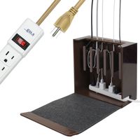 G.U.S. Cord Corral and Cable Organizer with 6-Magnetically Secured Cord Spindles and a 6-Outlet Power Strip -"Rustic Modern" Collection, Made of MDF and Brown Leatherette
