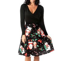 iNoDoZ Women V-Neck Christmas Dresses Printed Long Sleeve High Waist Princess Dress Green