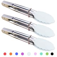 HINMAY Small Serving Tongs with Silicone Tips 7-Inch Mini Tongs, Set of 3 (White)