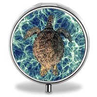 Ojanus Portable Daily Pill Box Plastic Travel Case, Round Medicine Case with Sea Waves Turtle Pattern, Medicine Holder Organizer Box for Purse, Compact 3 Compartments
