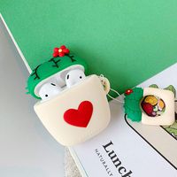 BONTOUJOUR AirPods Case, Super Lovely Creative Cute Heart Pattern Flower Pot Bulbous Cactus Plant AirPods Case, Soft Silicone Earphone Protection Skin for AirPods1&2+Hook -Red Heart Cactus