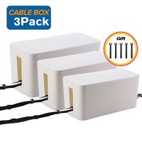 [Set of Three] Cable Management Boxes, Large Storage Holder Cord Organizer for Desk, TV, Computer, USB Hub, System to Cover and Hide & Power Strips & Cords (White)