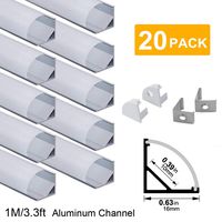 hunhun 20-Pack 3.3ft/1Meter V Shape LED Aluminum Channel System with Milky Cover, End Caps and Mounting Clips, Aluminum Profile for LED Strip Light Installations, Very Easy Installation