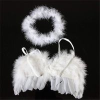Sevenfly Newborn Photography Props Faux Feather Angel Wings Headband Set Cosplay Hair Accessories Photo Prop Costume(white)