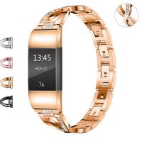 Wekin Replacement Metal Bands Compatible for Fitbit Charge 2 and Charge 2 HR, Adjustable Fashion Bling Rhinestone Smart Watch Accessory Wristband Bracelet Strap for Charge 2 Tracker (X-Rose Gold)