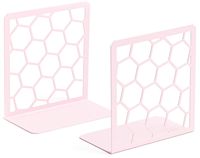 GEOMOD Decorative Geometric Honeycomb Metal Bookends (Pink, 1 Pair) Book Ends for Tables, Desks, Shelves