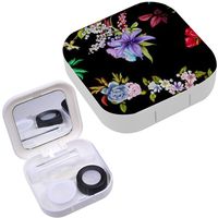 Portable Contact Lens Case Box Travel Kit Mirror + Bottle + Tweezers Container Holder [ Floral ]