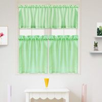 IDEALHOUSE 3 Pieces Waffle Woven Textured Tier Curtains and Window Valance Set for Bathroom Kitchen, Fabric Pure Color Rod Pocket,Seafoam Green(60" x 15" Valance, 2 Set of 30 x 36" Tiers)