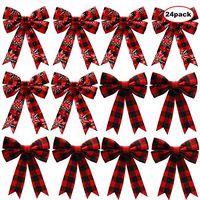 WILLBOND Buffalo Plaid Bows Christmas Bows Holiday Decorative Bows for Christmas Party Supplies, 5 x 7 Inch (Color Set 1, 24)