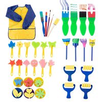 Kids Paint Set - 36-Piece Paint Sponge, Paint Brush, Foam Brayer and Artist Apron, for Kids Toddler Art Craft DIY Project, Learning Drawing Supplies, Painting Tools, , Assorted Designs