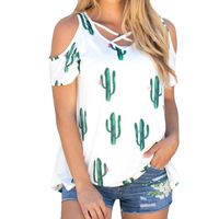 Pumsun ⭐️ Womens Cactus Cartoon Print O-Neck Short Sleeve T-Shirt,Plus Size Casual Loose Pullover Tops (White A, S)