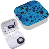 Portable Contact Lens Case Box Travel Kit Mirror + Bottle + Tweezers Container Holder [ Boy Grunge Blue Football ]