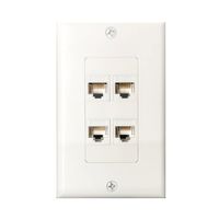 4Port Cat6 Wall Plate and Keystone,Fly Tiger,RJ45 Jack Ethernet Connector,Female to Female,White