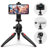 Criacr Phone Tripod, Adjustable Camera Tripod Stand Holder, with Wireless Remote Shutter, 360° Rotating Phone Tripod Mount, GoPro Mount, Mini Tripod Stand Compatible with iPhone Android, Sports Camera