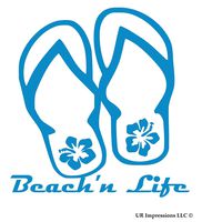 UR Impressions OBlu Beach'n Life Hibiscus Flip Flop Decal Vinyl Sticker Graphics for Cars Trucks SUV Vans Walls Windows Laptop|Olympic Blue|5.5 Inch|URI478