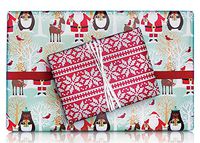 Reversible Woodland Santa Claus Knitted Sweater Christmas Gift Wrap Paper - 15 Foot Roll