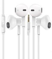Phax [2 Pack] Earphones with Microphone Premium Earbuds Stereo Headphones and Noise Isolating Headset for Apple iPhone iPod iPad Samsung Galaxy LG HTC (White)