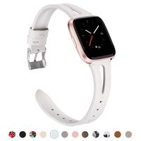 TOYOUTHS Leather Strap Compatible with Fitbit Versa/Versa 2/Versa Lite/Versa SE Bands for Women Men Genuine Leather Breathable Wristbands with Ventilated Hole Replacement Accessories White