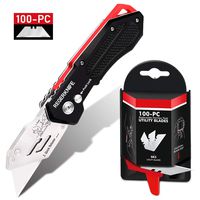 Folding Utility Knife with SK5 Blades 100Pack, RegerKnife Heavy Duty Box Cutters Carpet Knife with Pocket Clip, Lock-Back, Quick Change Blades for Cutting Carton, Leather, Aluminum, PVC Sheet, Fabric